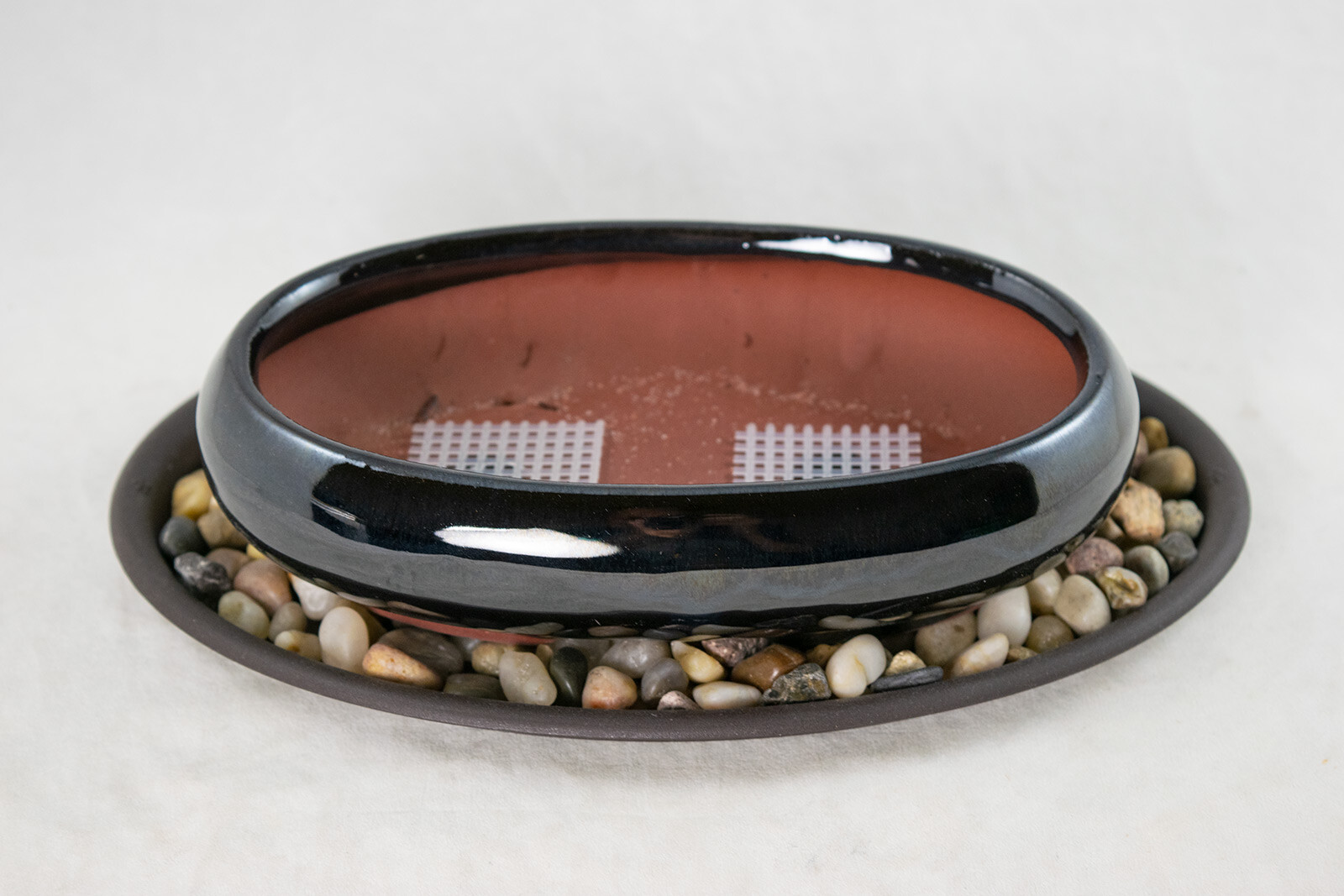 7.25" Oval Black Bonsai / Cactus & Succulent Pot + Tray + Rock + Mesh - Combo gallery