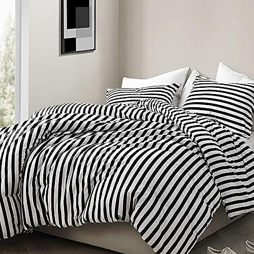 Striped Size Comforter Set 3Pcs Black and White King Black White Striped gallery