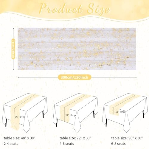 Gauze Table Runner 120 Inch 10FT, Sequin Metallic Foil 28"x120" Beige Gold gallery