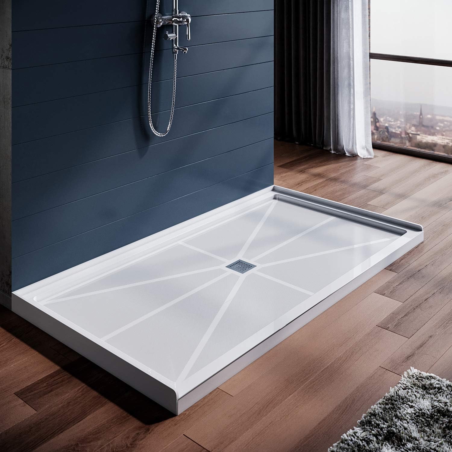 Shower Base 60''L x 36''W With Stainless Steel Curbless Shower Base in White gallery