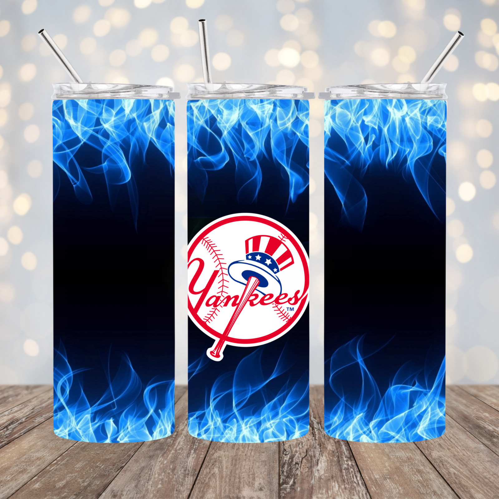 NY Yankees Inspired 20 oz Stainless Steel Tumbler Handmade Blue #2 gallery