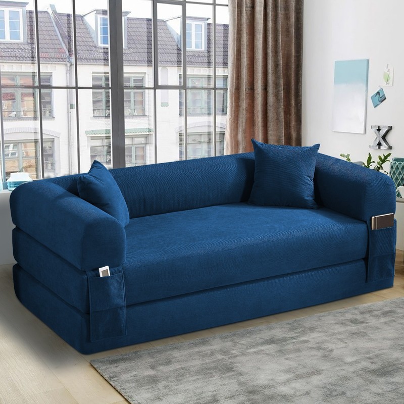 80" Convertible Sofa Bed Corduroy Boneless Couch Pull Out Bed Futon Sleeper Sofa gallery