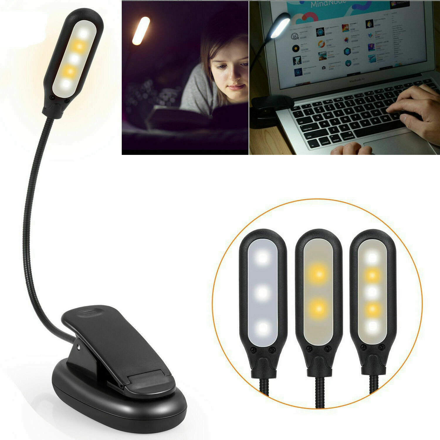 USB Rechargeable Small LED Reading Book Light W/ Flexible Clip Desk Table Lamp gallery