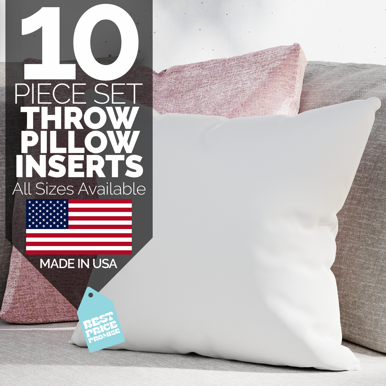 Throw Pillow Insert Form Inserts Euro Square Pillows Hypoallergenic (Set of 10) gallery