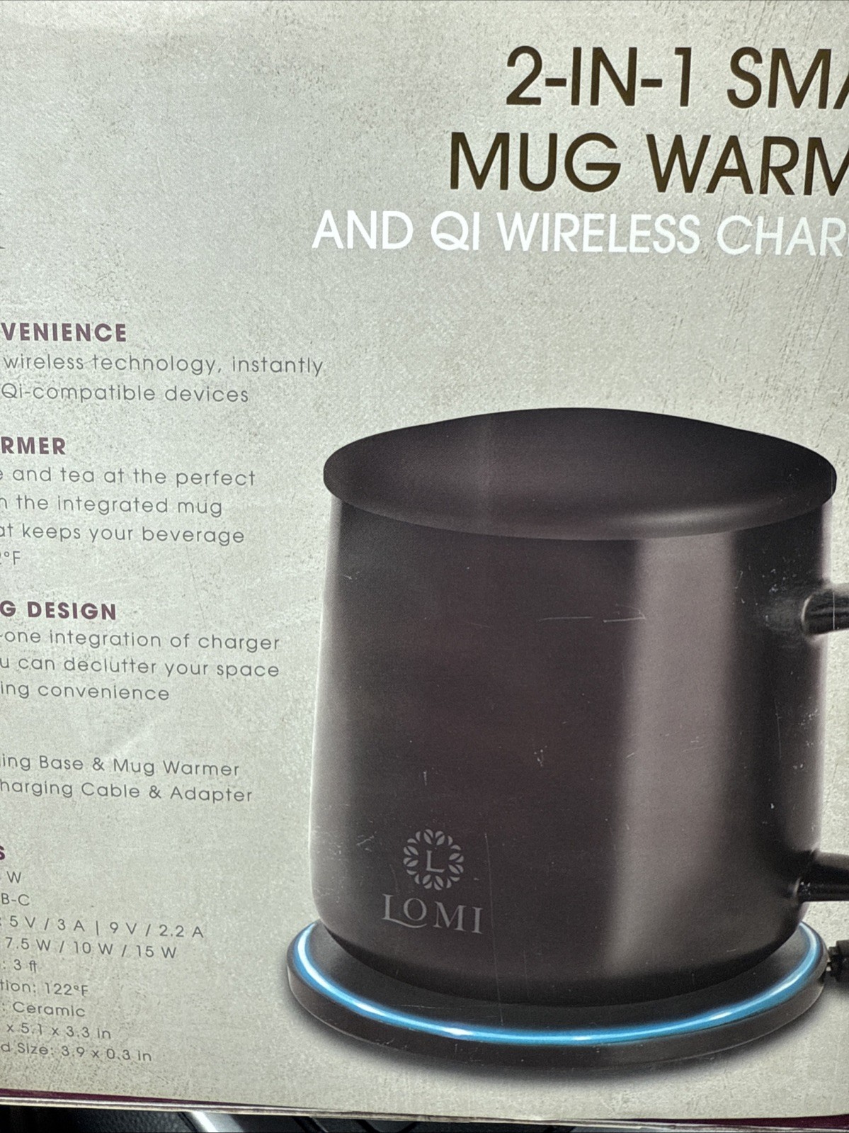 Smart Mug Warmer and QI Wireless Charger (Black) NEW LOMI 2 In 1 gallery