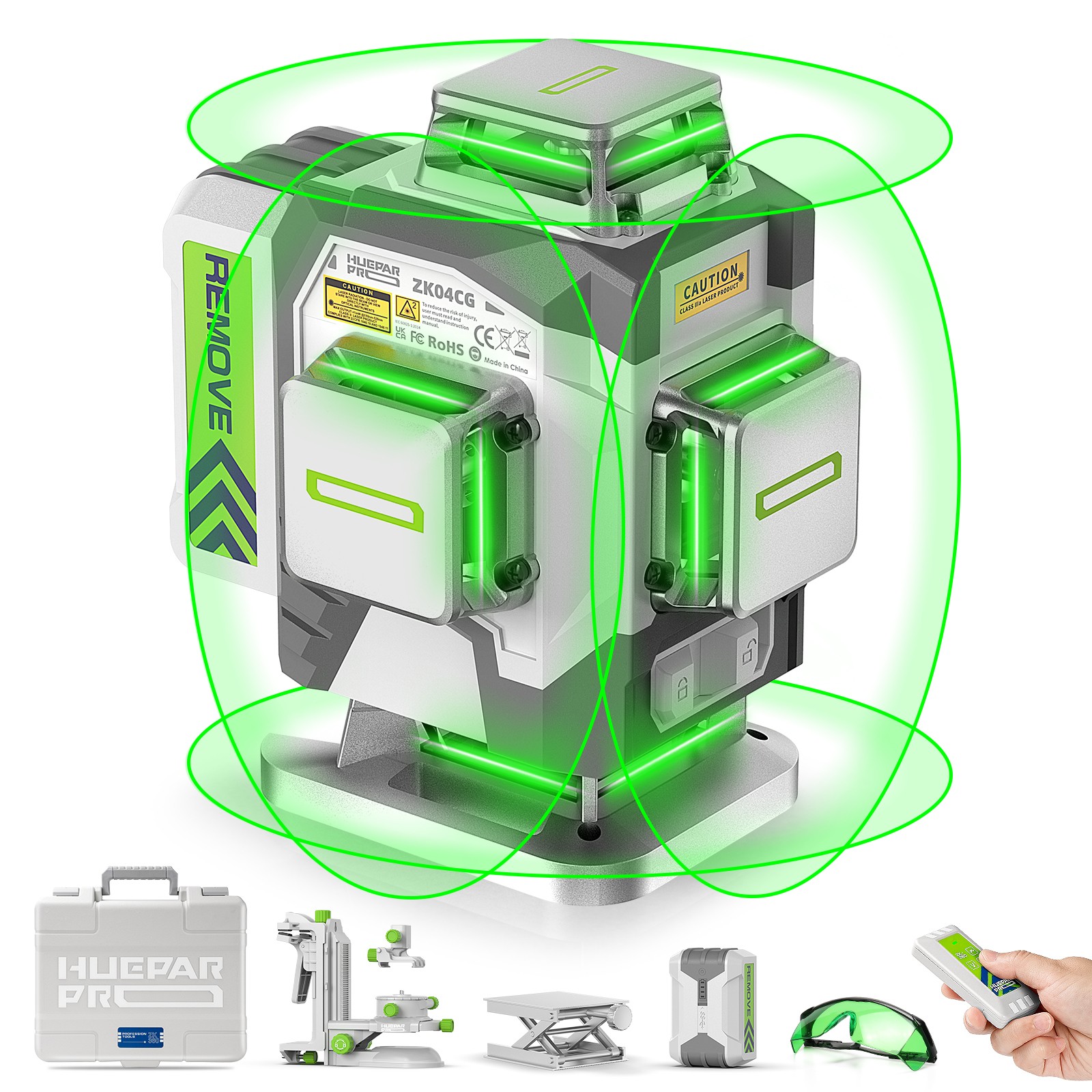 Huepar Pro Laser Level 360 Self Leveling Green 4D Laser for Construction ZK04CG gallery