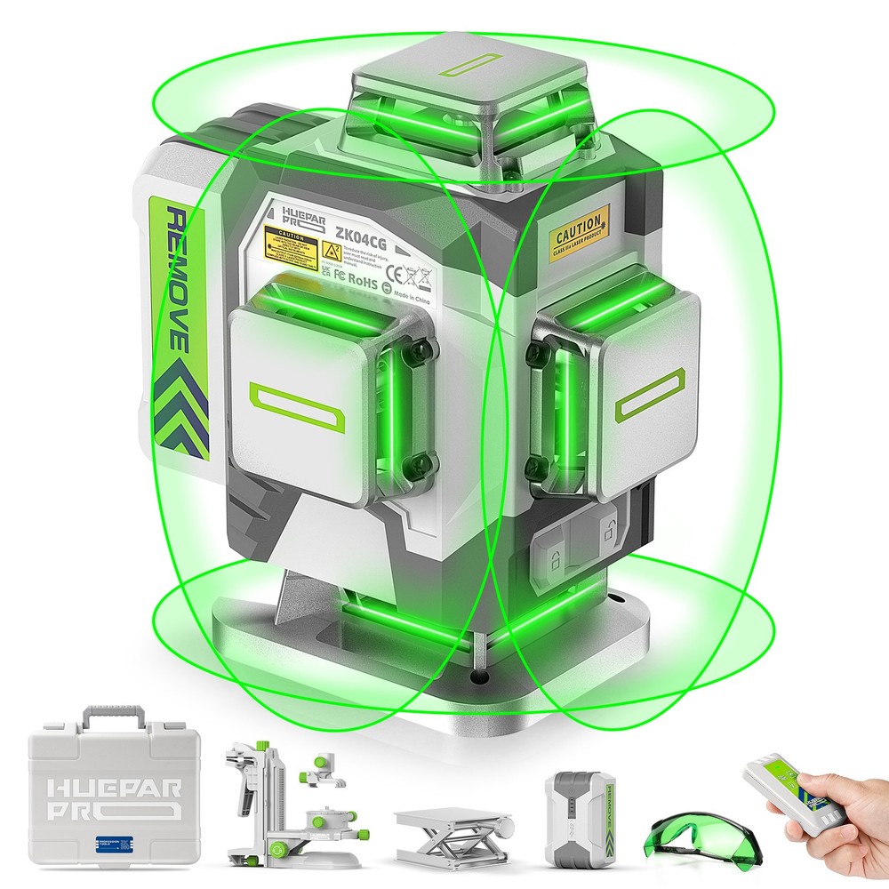 Huepar Pro Laser Level 360 Self Leveling Green 4D Laser for Construction ZK04CG