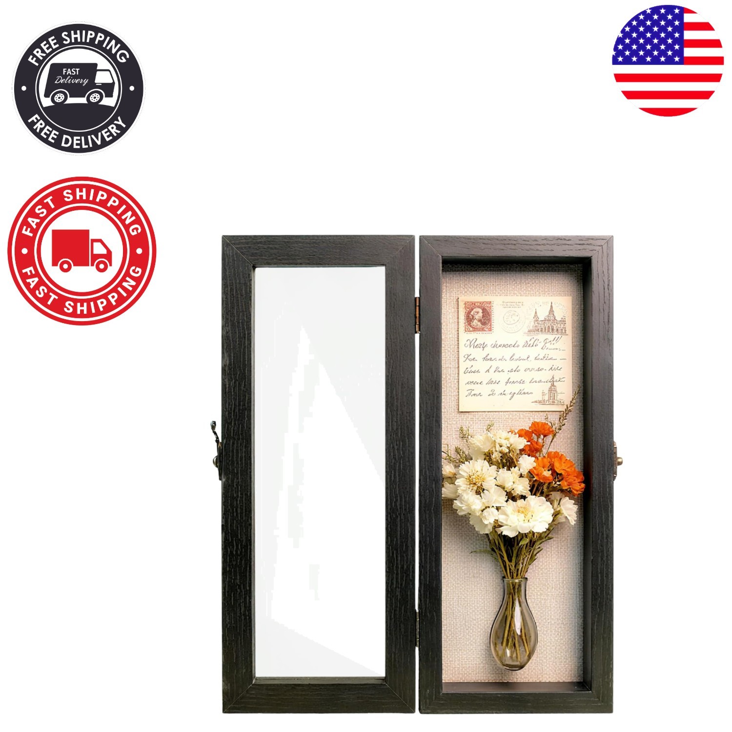 Versatile 5x12 Black Shadow Box with Linen Back - For Tickets, Flowers & More gallery