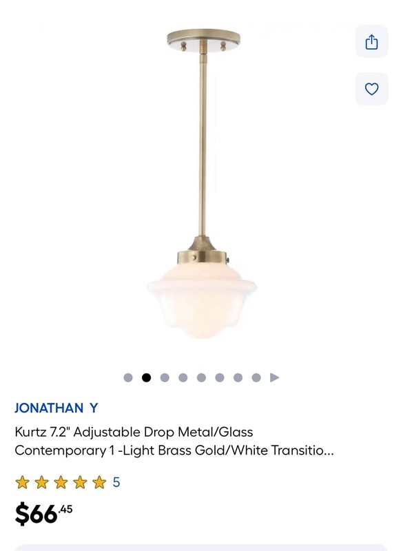 JONATHAN Y Adjustable Drop Metal/Glass LED Pendant, Brass Gold/White Kurtz gallery