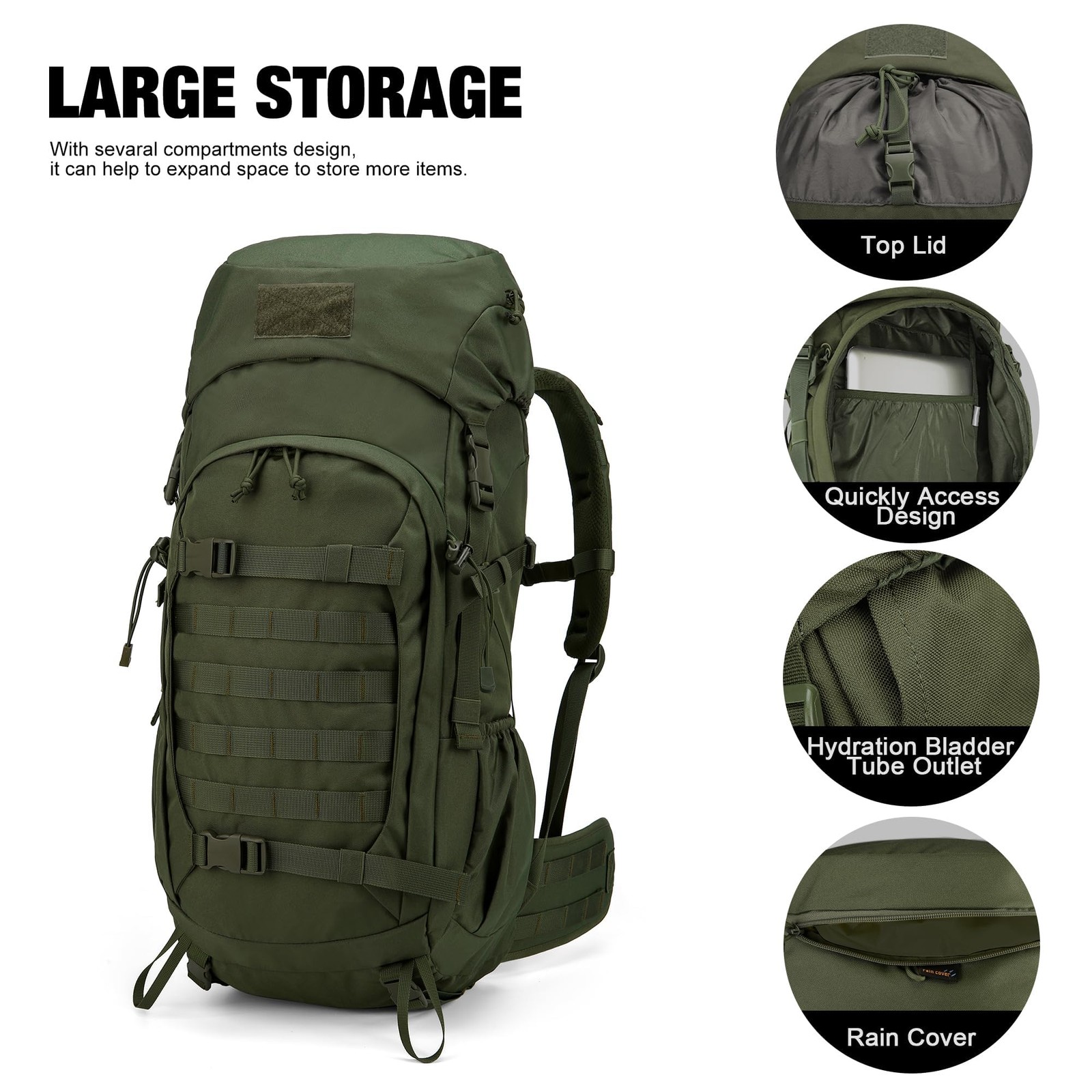 Mardingtop 50L Hiking Survival Backpack,Backpacking Backpack with Rain Cover ... 5