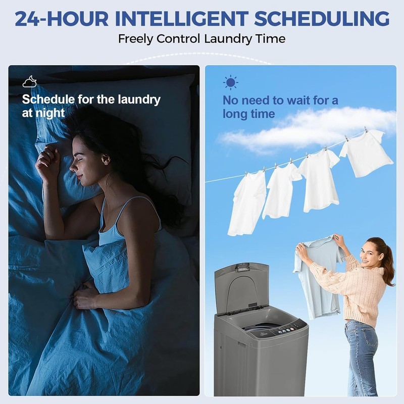 Washing Machine,15.6Lbs Fully Automatic Laundry Washer LED Display for Home Dorm gallery