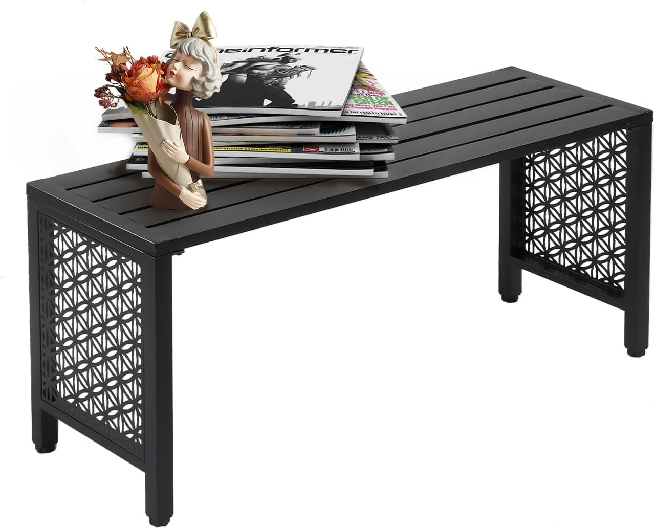 VINGLI 40In Outdoor Metal Bench, All-Weathe Backless Patio Bench with Slatted Se gallery
