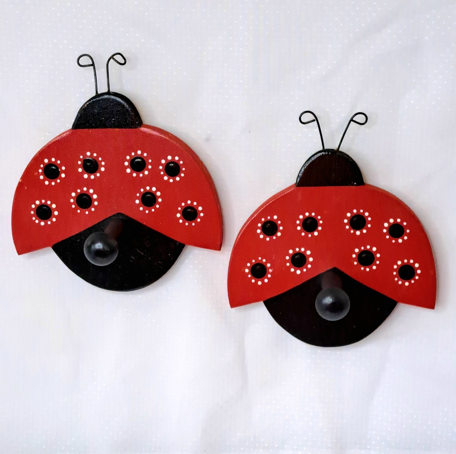 New Ladybug Shaped Painted Hook Coat, Towel Robe Black & Red MDF Pick Set 2 or 3 gallery