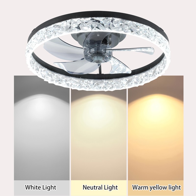 20 inch Black Flush Mount LED Ceiling Fan with Light Remote APP Control Modern gallery