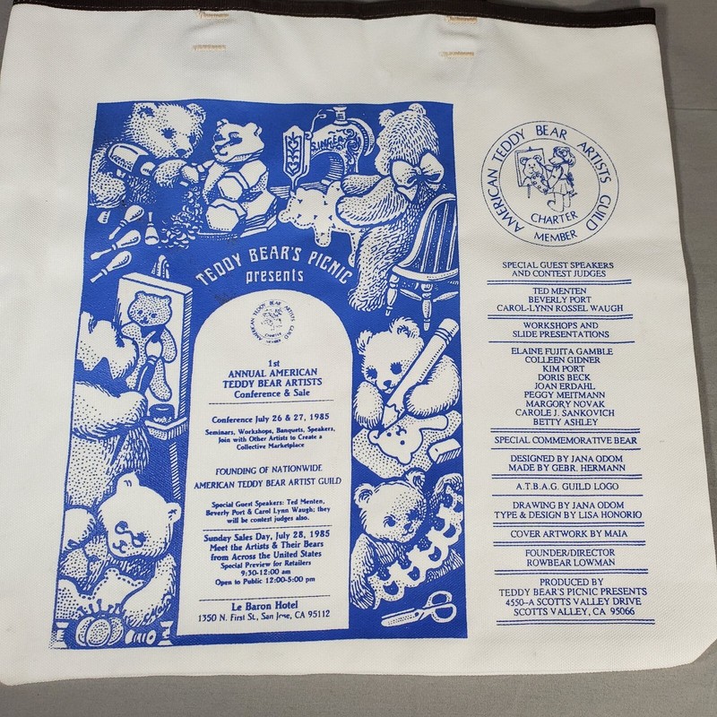 Vintage Tote Bag Teddy Bear Picnic American Artists Guild 1982 Crafted Heirlooms gallery