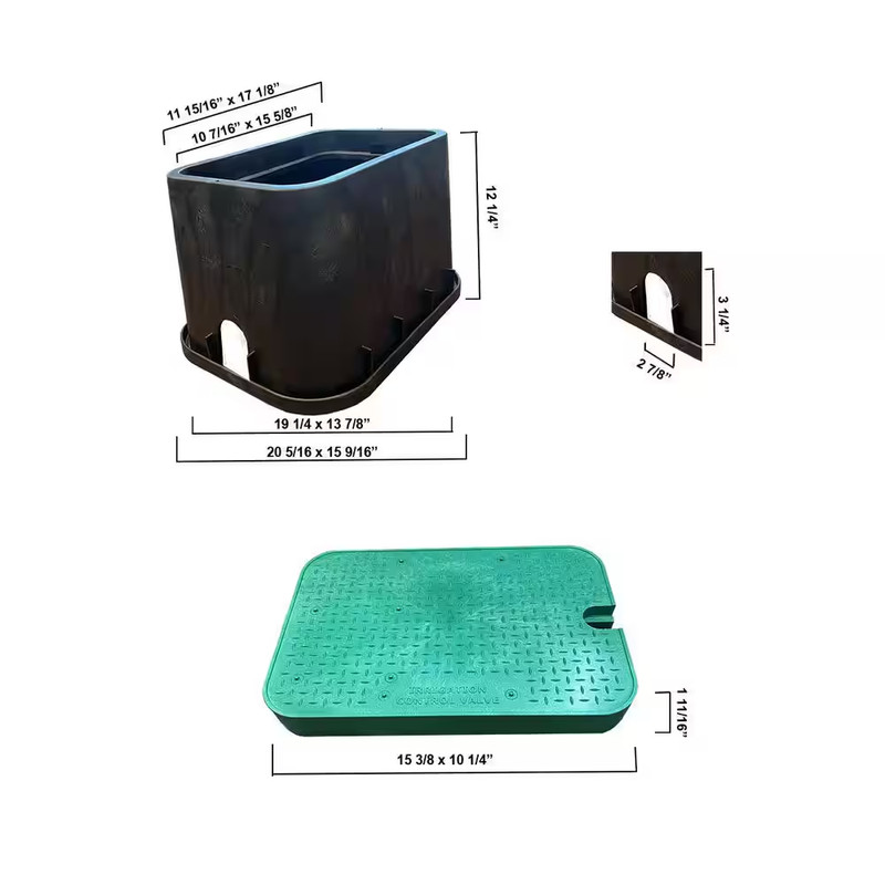 14 In. X 19 In. Rectangular Irrigation Valve Box and Lid, Black Box, Green Lid gallery