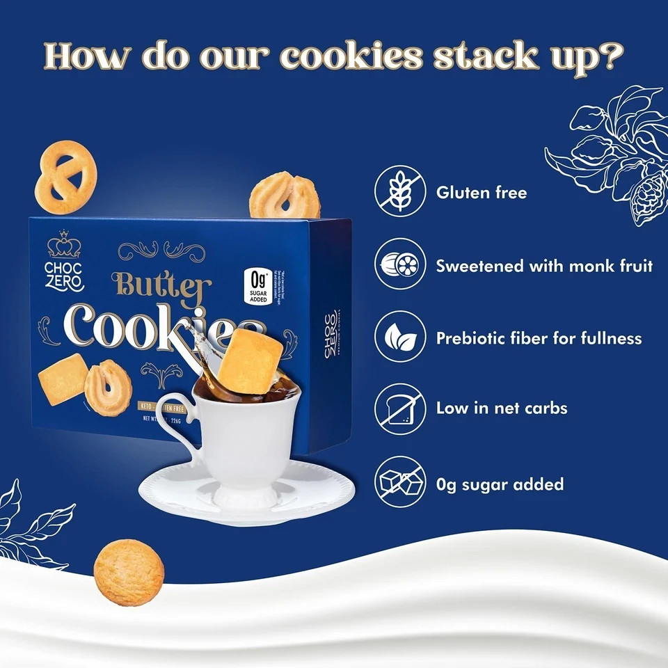 ChocZero Keto Butter Cookies Sugar Free Danish Shortbread Gluten Free 1 box gallery