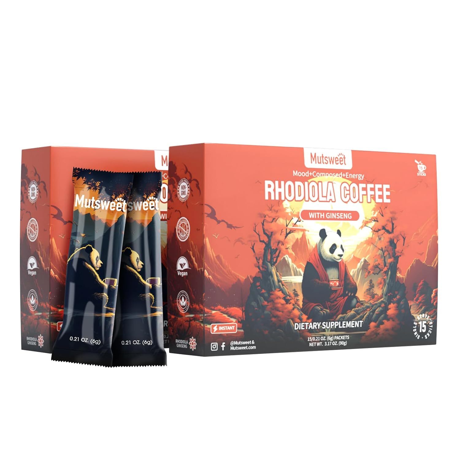 Mutsweet Energizing Instant Coffee, Rhodiola & Ginseng, 15 Packets gallery