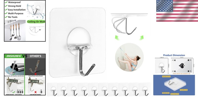 Waterproof Adhesive Wall Hooks - 12 Pack, 13LB Load-bearing & No Damage Removal gallery