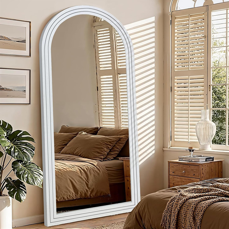Arched Solid Wood Full Length Mirror 76"x34" - Rustic White Floor & Wall Mount gallery