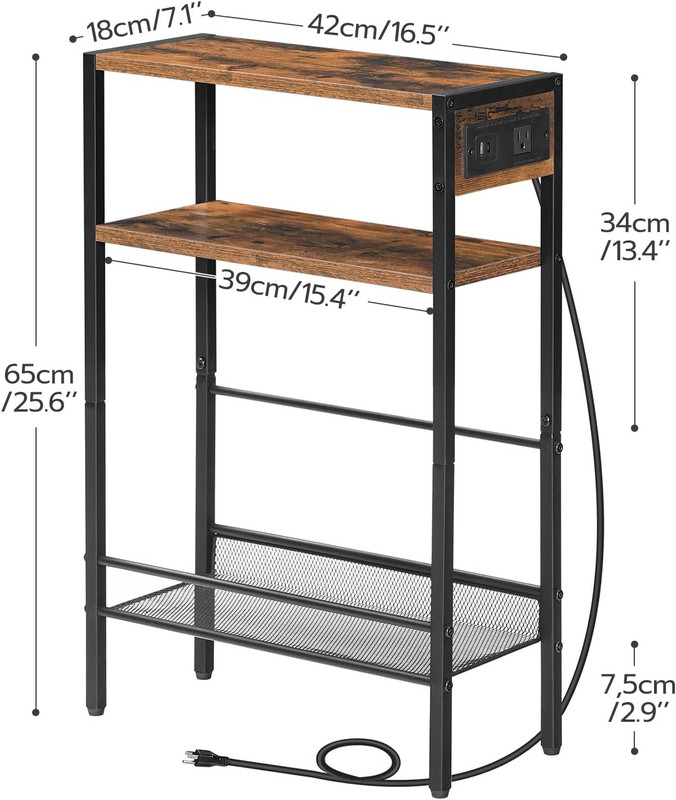 Small Narrow Side Table with Charging Station, Skinny End Table for Small Spaces gallery