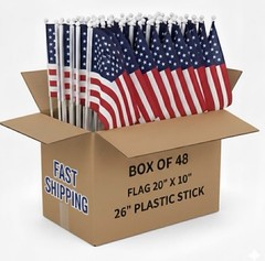 American Flag 20” X 10” Includes Display Box (48Flags) 26” Plastic Stick