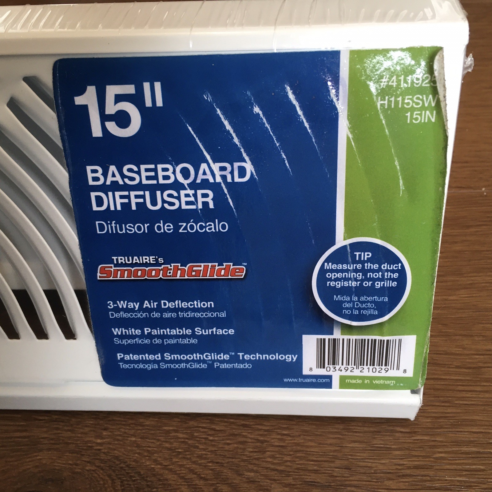 15 In. 3-Way Steel Baseboard Diffuser Supply in White, Sunburst, SmoothGlide gallery