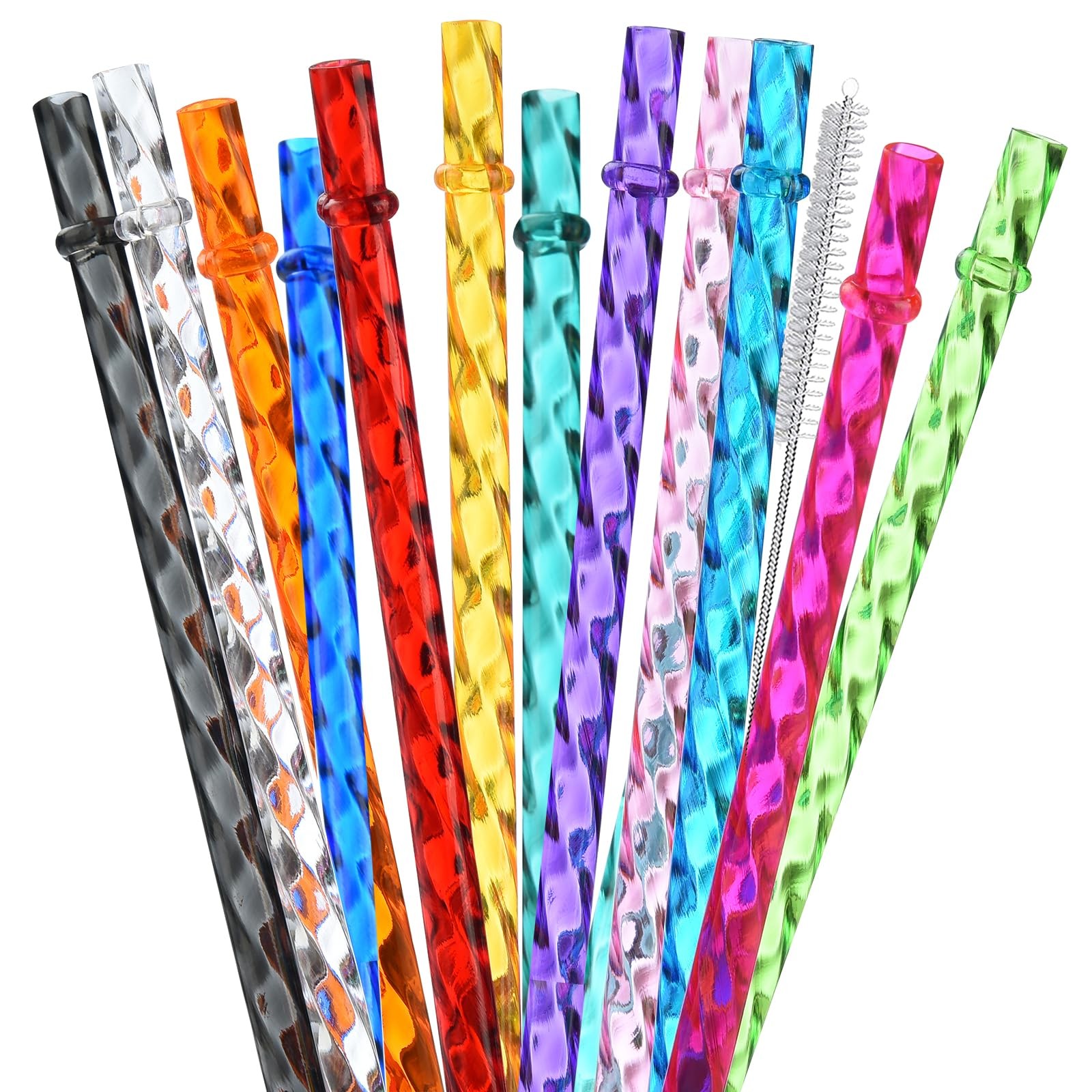 12Pack Reusable Plastic Clear Swirl Straws, 13" Extra Long Colorful Hard Plas... gallery