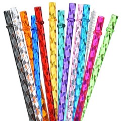 12Pack Reusable Plastic Clear Swirl Straws, 13″ Extra Long Colorful Hard Plas…
