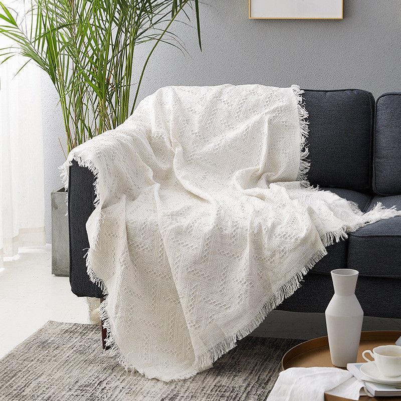 Plain Weave Fringed Blanket Cotton Throws Sofa Settee Bed Dust Cover Home Decor gallery