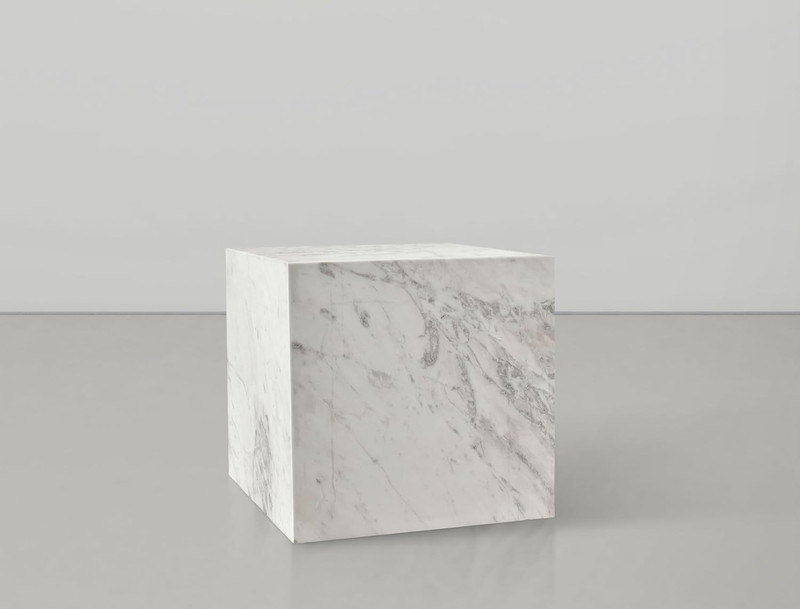 Art Deco White Marble End Table with Grey Veining - 18" Square gallery