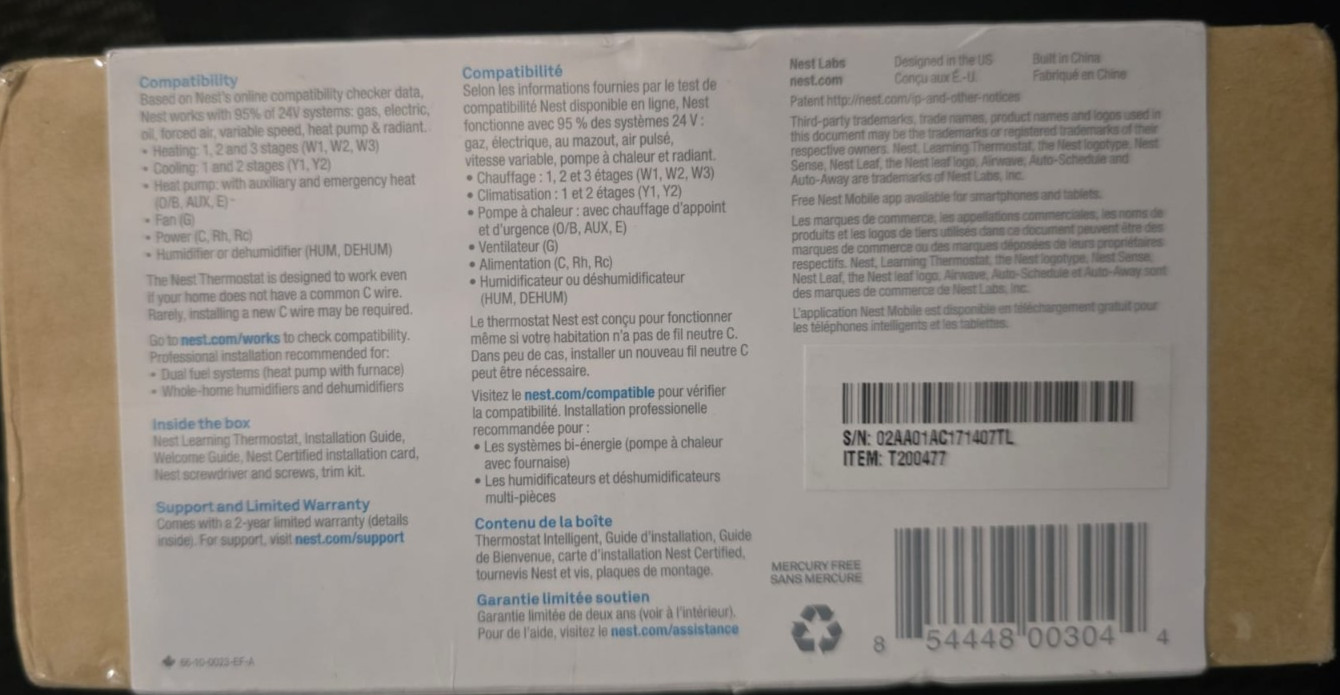 Nest T200577 Learning Thermostat (2nd Generation) Stainless Steel open box gallery