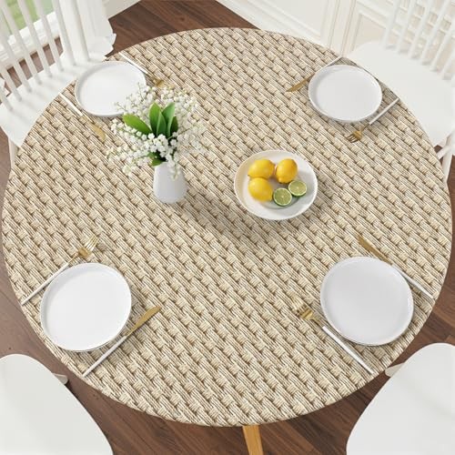 Round Picnic Tablecloth, Wipeable Flannel Backed For Up To 45"-56" Round Khaki gallery