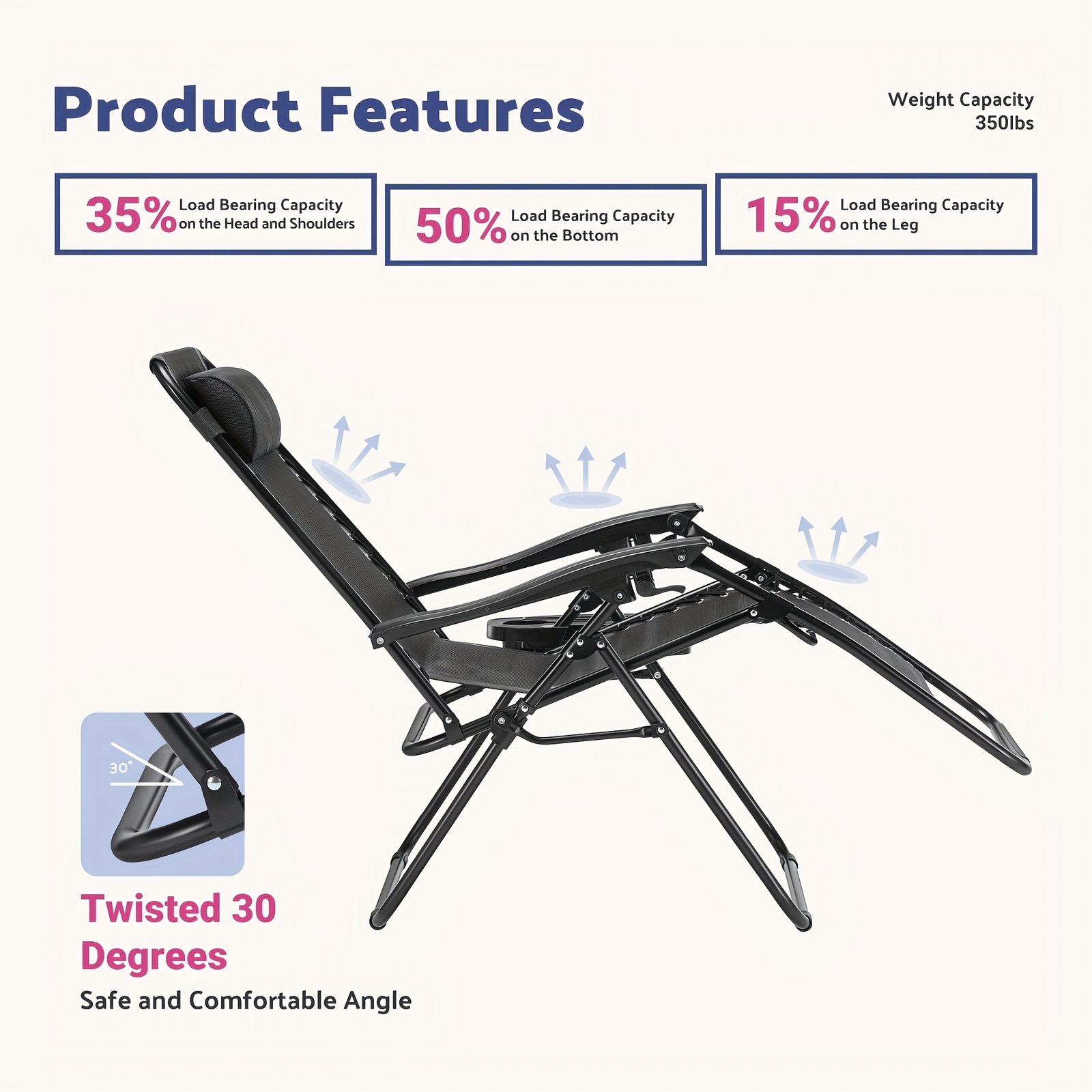 Set of 2 Steel Ergonomically Designed Zero Gravity Lounge Chair Lying Recliner gallery