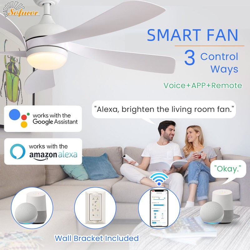 52in Smart Reversible Ceiling Fan with Light and Remote APP Control Ceiling Fans gallery
