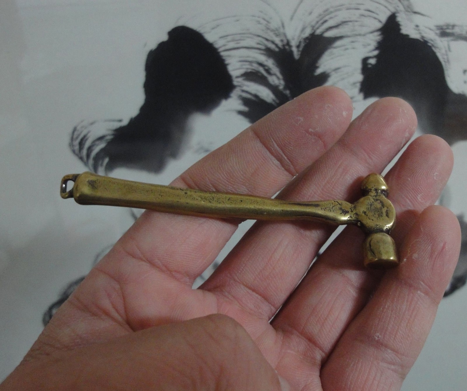 Vintage Style Solid Brass Mini Hammer Pendant for Keyring gallery