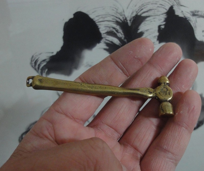 Vintage Style Solid Brass Mini Hammer Pendant for Keyring gallery