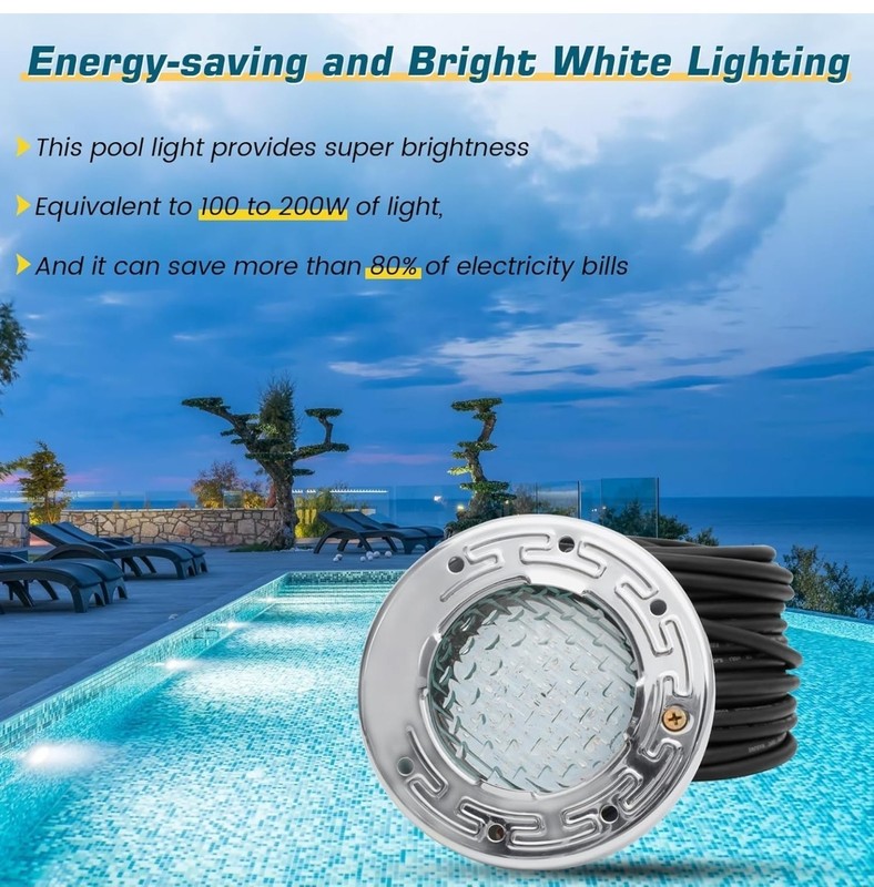 PoolTone™ Standard White LED Pool Light 12 or 120 Volt 15-50 Ft gallery