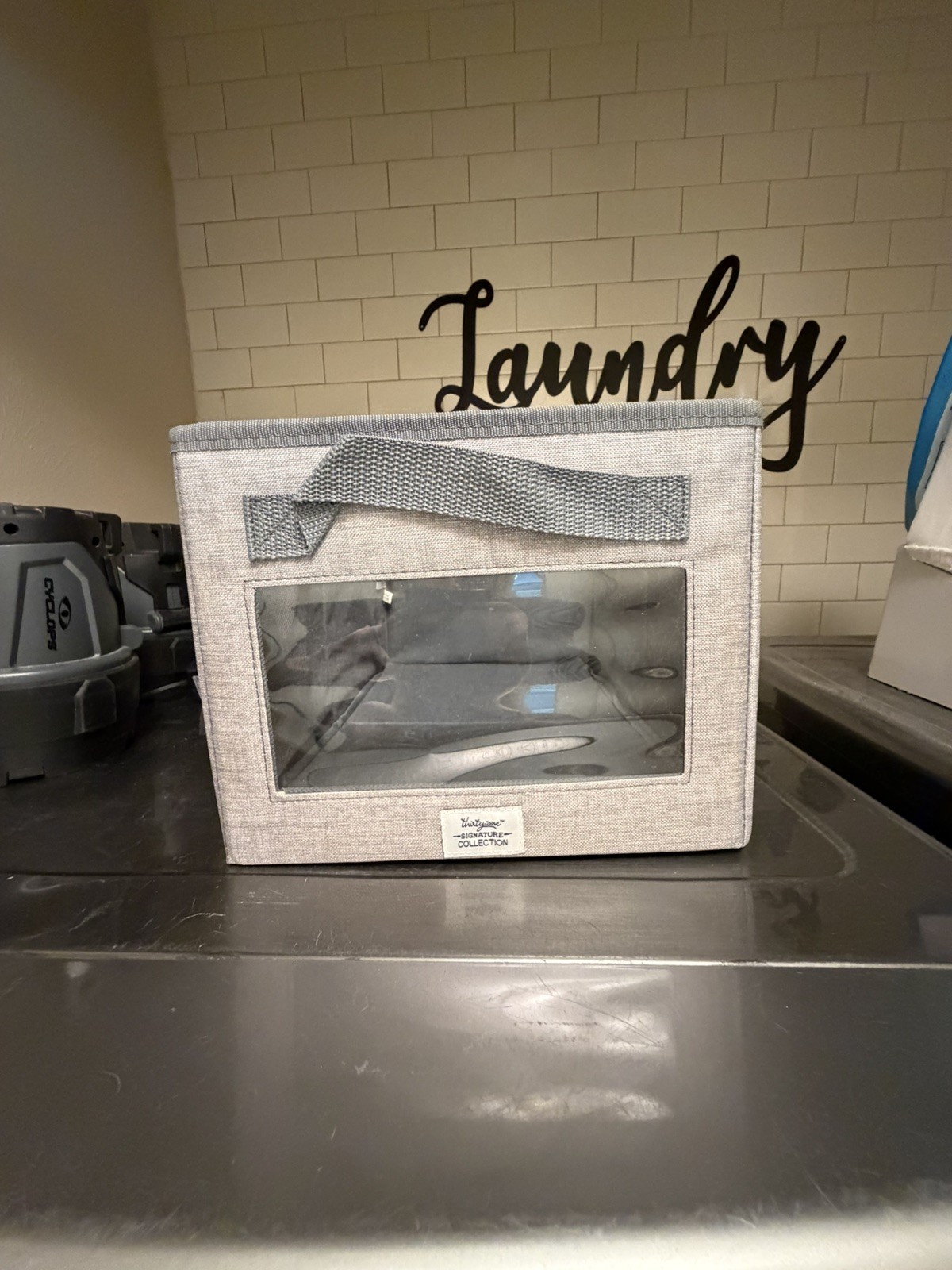 Thirty-One * Your Way Rectangle Storage Bin * Light Grey Crosshatch * With LID * gallery