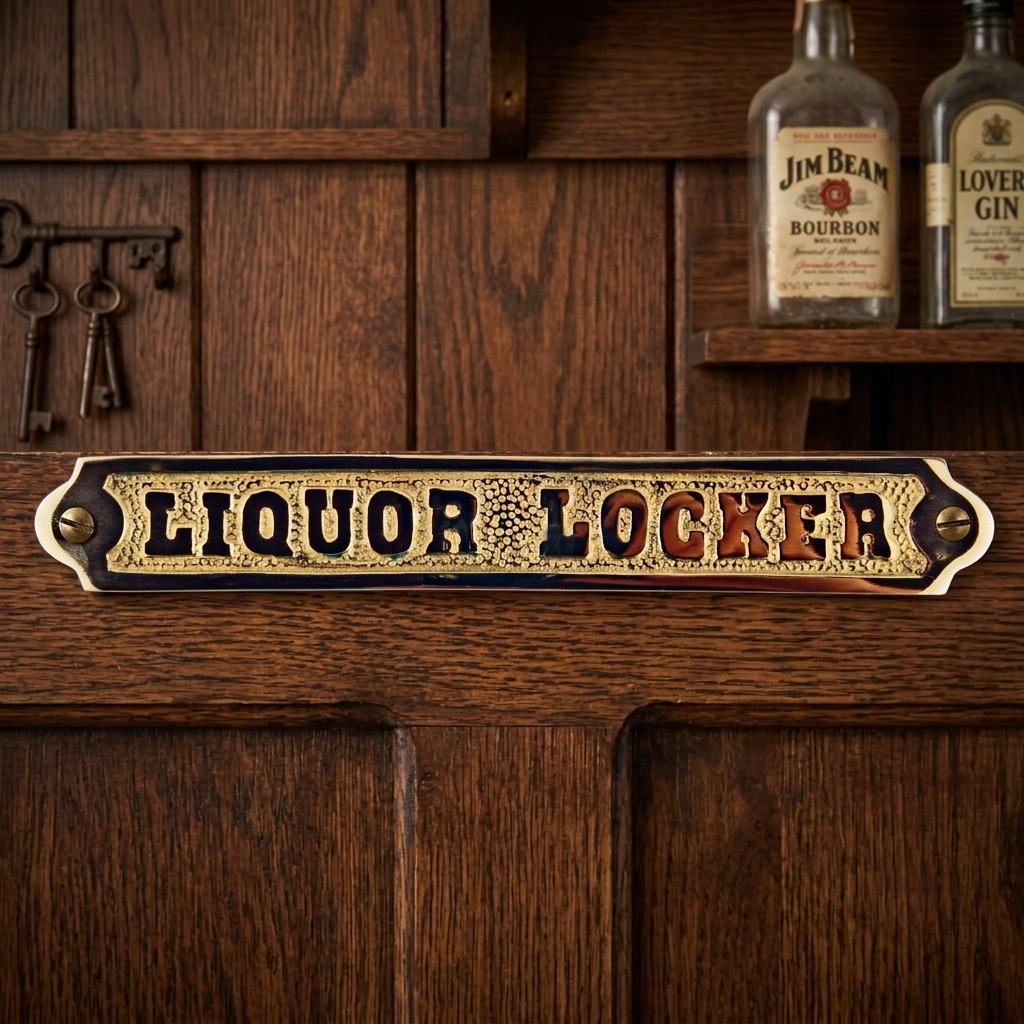 Liquor Locker Wall Plaque Sign Polished Solid Brass Nautical Beach House Boat gallery