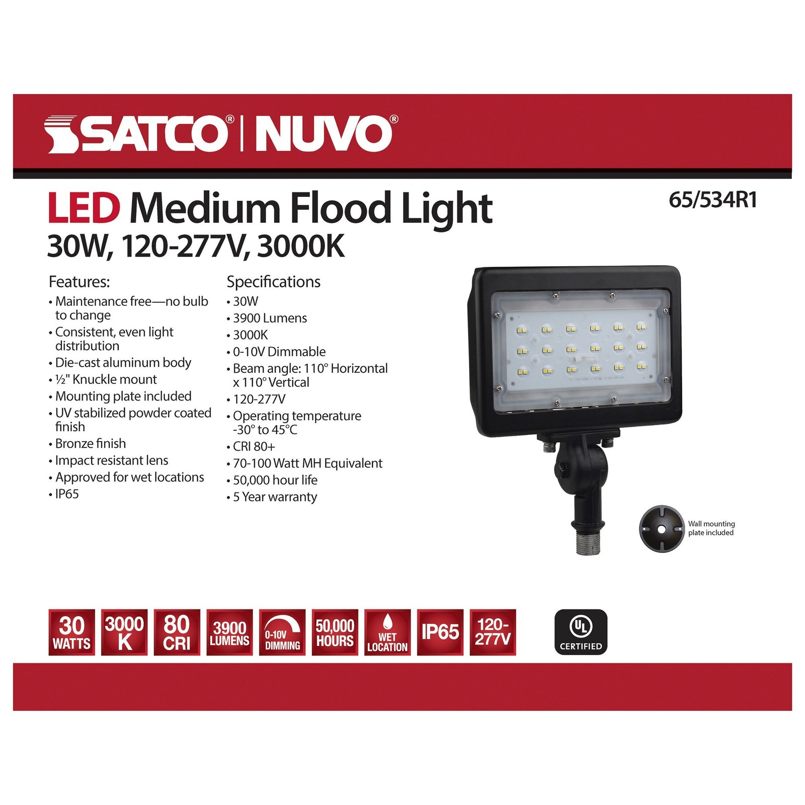 Used Nuvo Lighting 65/534R1 30W LED Outdoor Flood Light In Utilitarian gallery