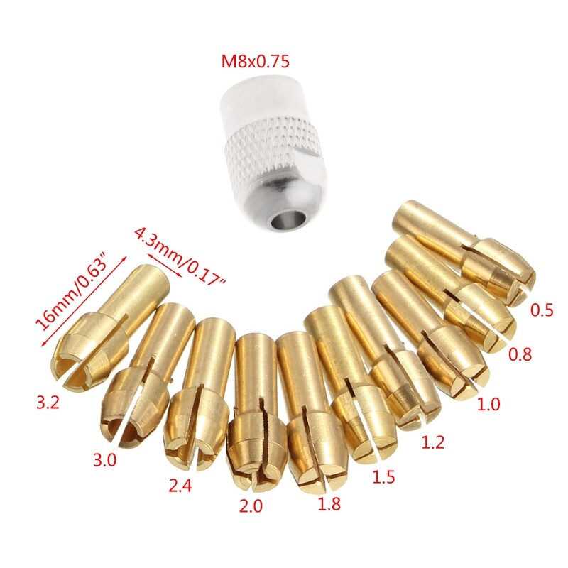 10Pcs Brass Drill Chuck Collet Bits For Rotary Tool 0.5-3.2mm 4.3mm Shank gallery