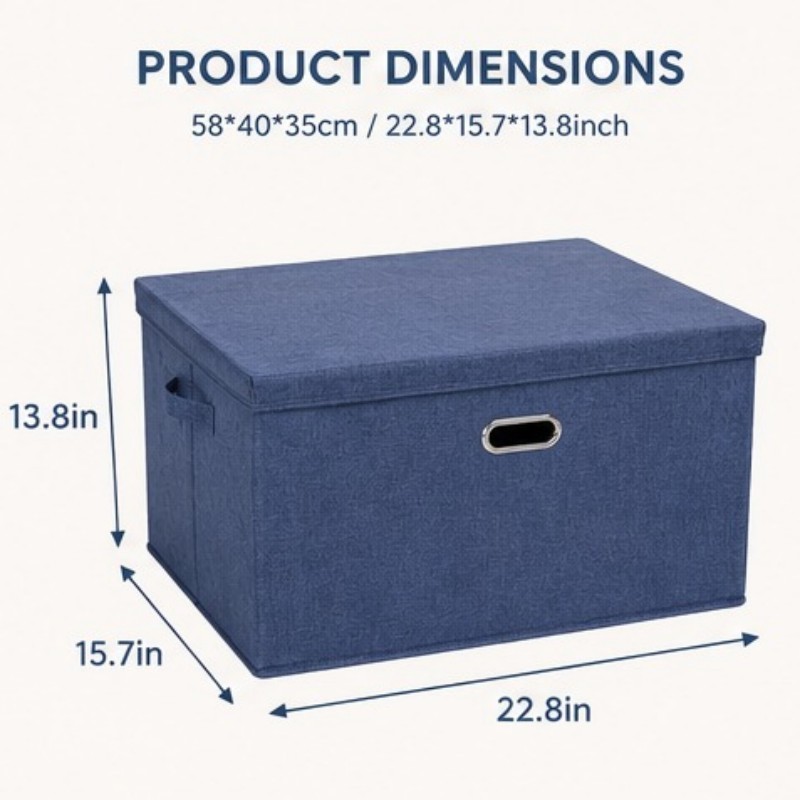 Large Foldable Storage Box with Lid Linen Fabric Closet Organizer Bin Blue 23 in gallery
