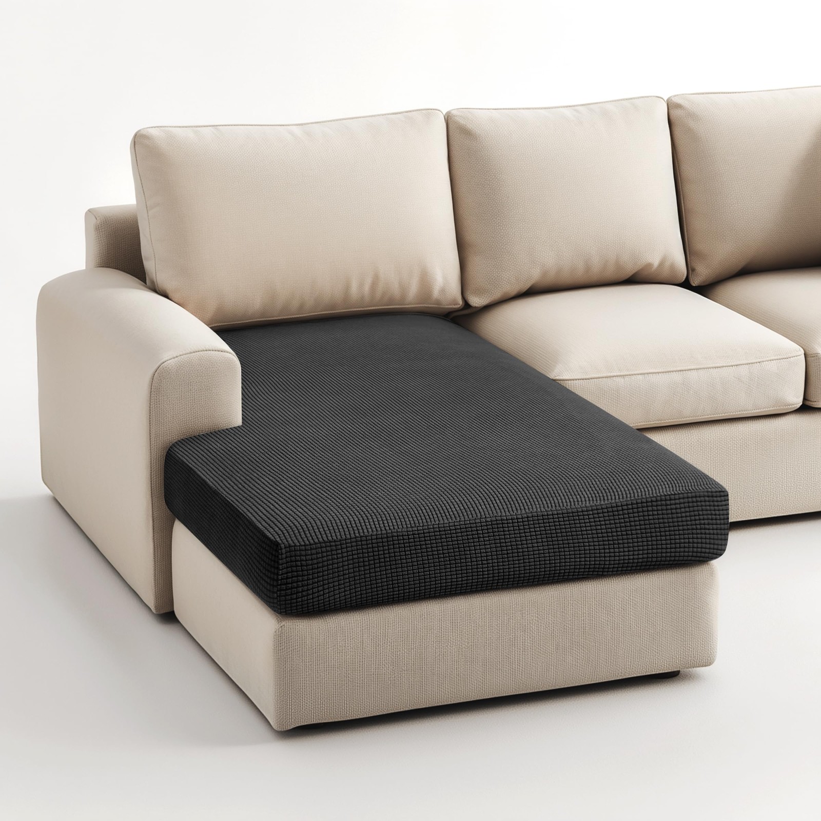 Hokway Stretch Chaise Cover Reversible Sofa Cushion Protector Black gallery