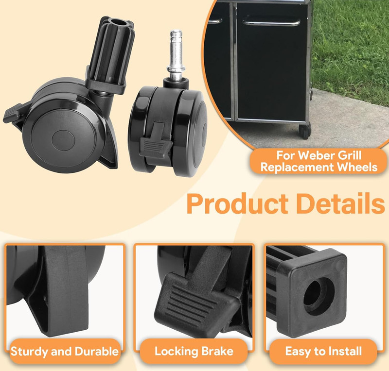 4pk Locking Casters Wheels w Inserts for Weber 70360 Genesis Spirit Summit Grill gallery