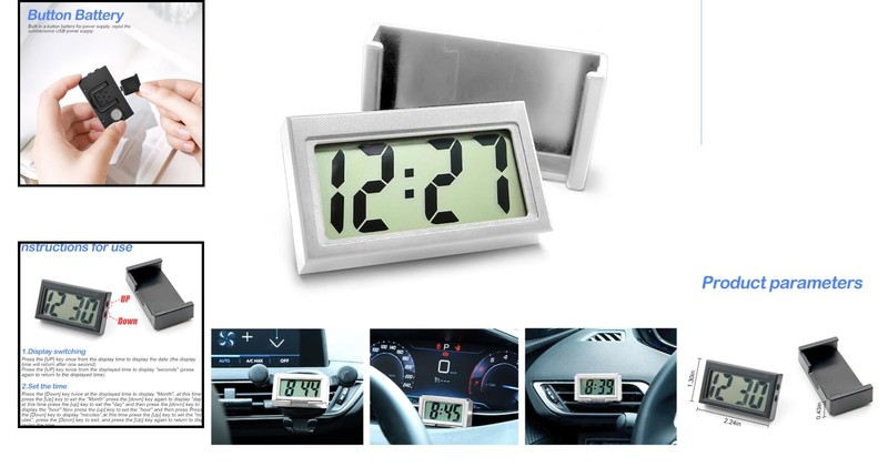 Compact Mini Digital Clock for Car Dashboard – Battery Operated & LCD Display gallery