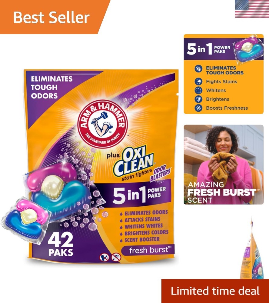 Plus OxiClean With Odor Blasters Laundry Detergent 5-IN-1 Power Paks, 42CT Pa...