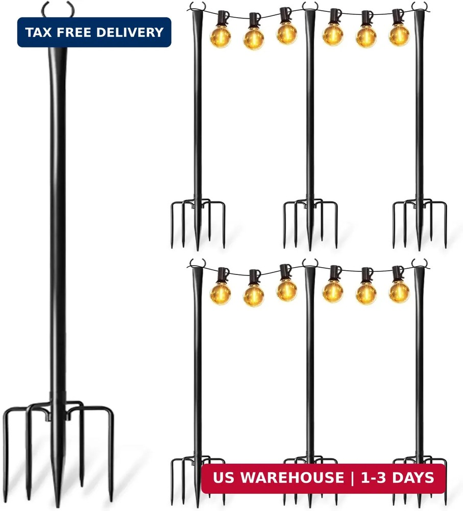 6 Pack String Light Poles for Outside, Upgraded Heavy-Duty Metal Poles for Outdo