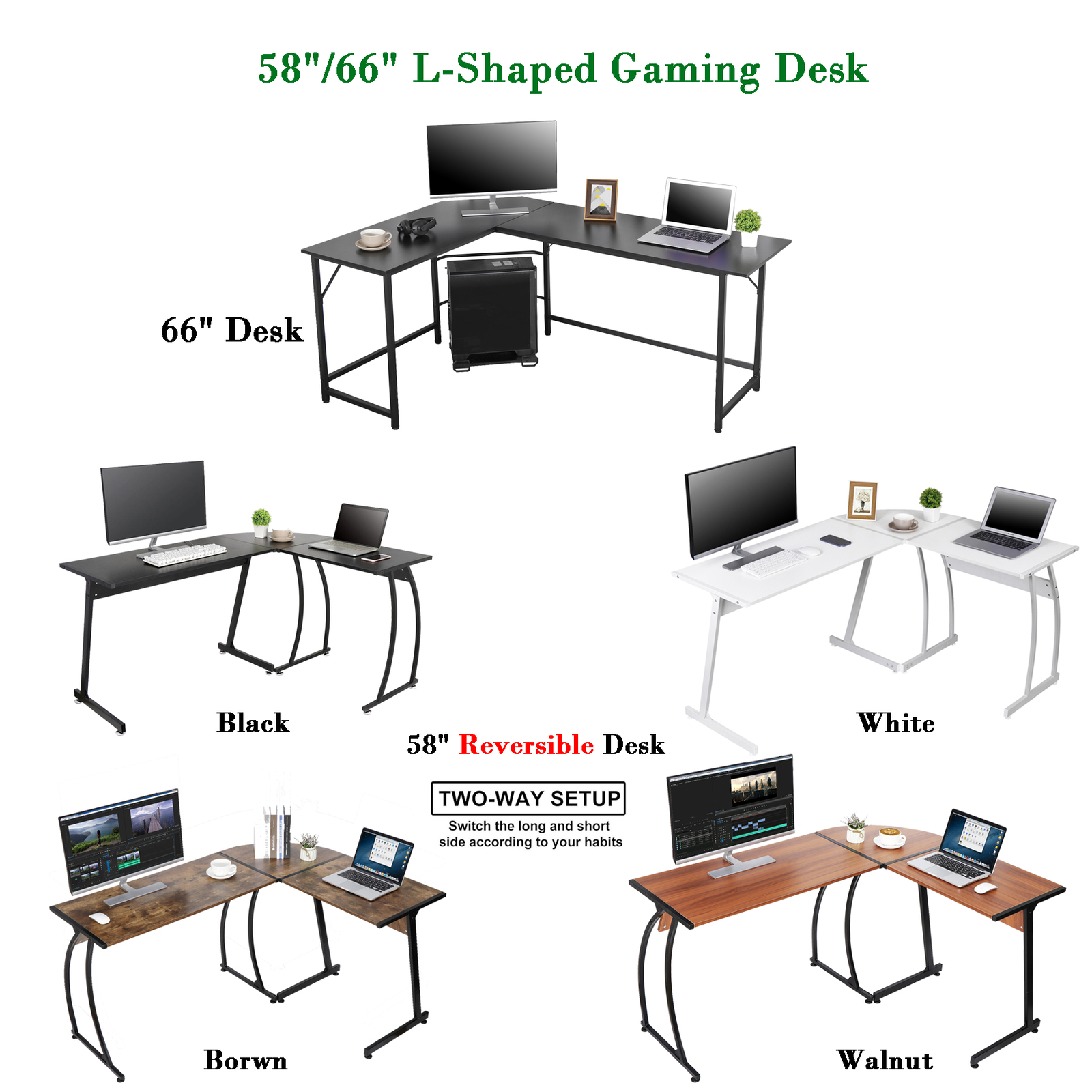 58"/60" L-Shape Gaming Desk Corner Computer Desk Laptop Table Office Workstation gallery