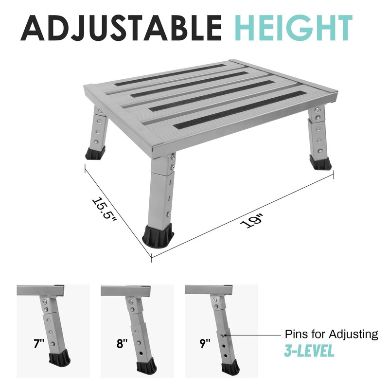 Adjustable Height Aluminum RV Step Stool, 1,000 lb Capacity, NonSlip Design gallery